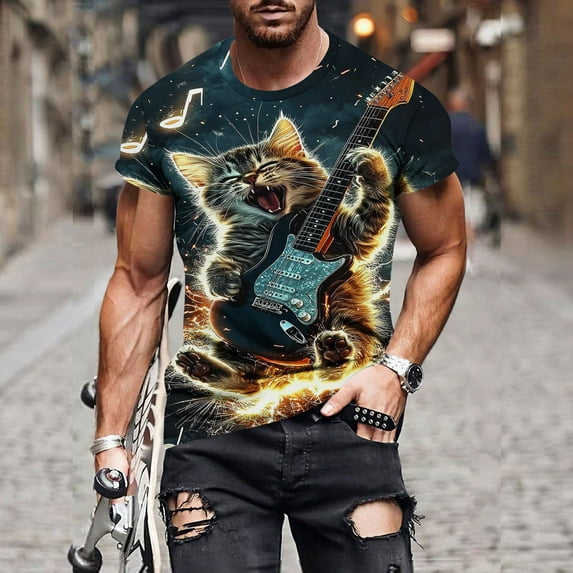 Xysaqa Men's Big & Tall Funny Graphic Tees Mens Summer T-Shirts Casual Crewneck Cool Party Short Sleeve Novelty Cats Printed Shirts Mens Shirts 3X 4X 5X Summer Savings