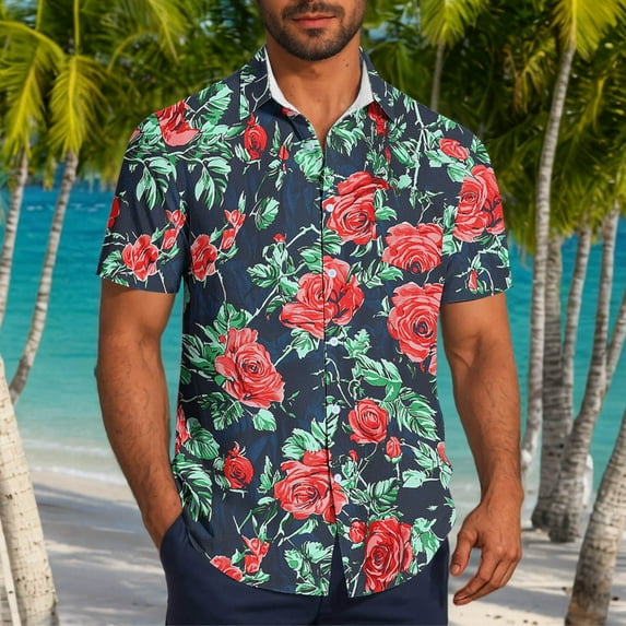 Xysaqa Men's Big & Tall Hawaiian Shirt Mens Pocket Summer Button Up T-Shirts Regular Fit Casual Floral Short Sleeve Tropical Shirts for Men Beach Vacation Outfits 3X 4X 5X Summer Savings