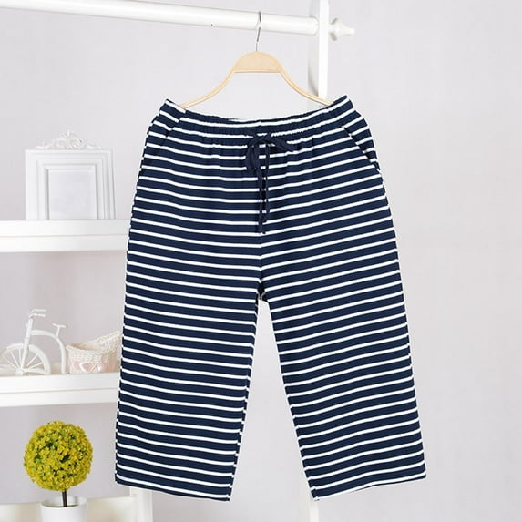 Xysaqa Men's Big & Tall Pajama Short Pants Striped Cotton Soft Comfy Lounge Shorts for Men Knee Length Loose Lightweight Yoga Workout Long Shorts Casual Jogger Sweat Shorts with Pockets 2X 3X 4X