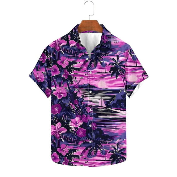 Xysaqa Men's Big & Tall Shirts, Mens Hawaiian Shirts Button Up Tropical Holiday Beach Shirts Short Sleeve 3X 4X 5X Summer Savings