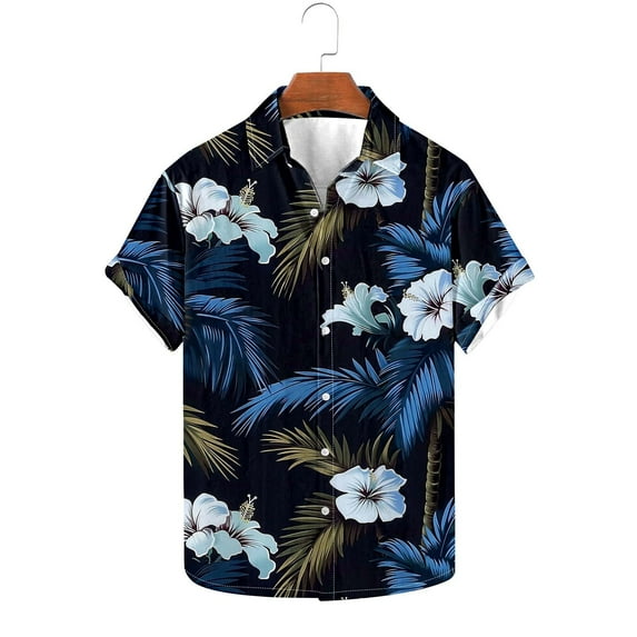 Xysaqa Men's Big & Tall Shirts, Mens Hawaiian Shirts Button Up Tropical Holiday Beach Shirts Short Sleeve 3X 4X 5X Summer Savings