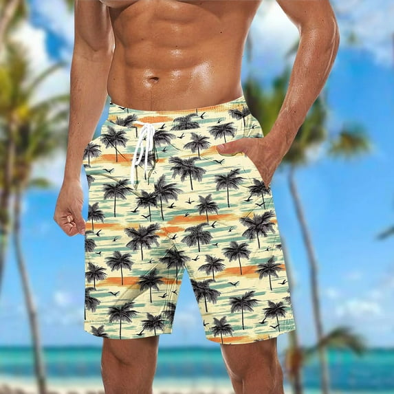 Xysaqa Men's Big & Tall Swim Trunks Bathing Suits Swimwear Mens Novelty Tropical Printed Hawaiian Beach Board Shorts with Pockets 3X 4X 5X Clearance