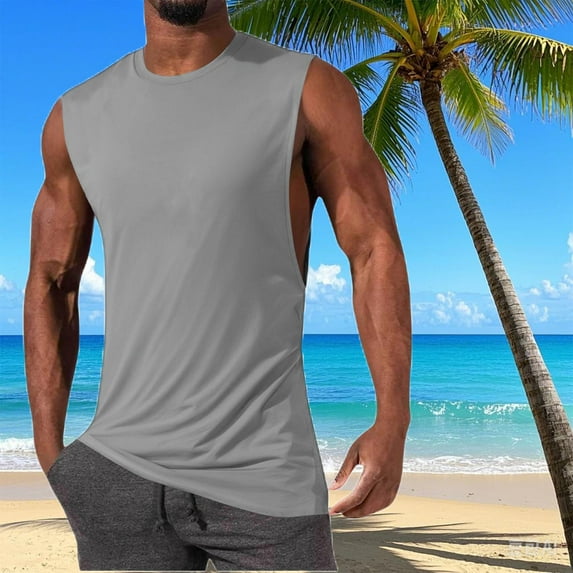 Xysaqa Men's Big & Tall Tank Tops Cotton Summer Sleeveless T Shirts for Men Gym Tops Cut Off Muscle Tees Bodybuilding Fitness Workout T-Shirts Solid Running Athletic Tee 2X 3X 4X