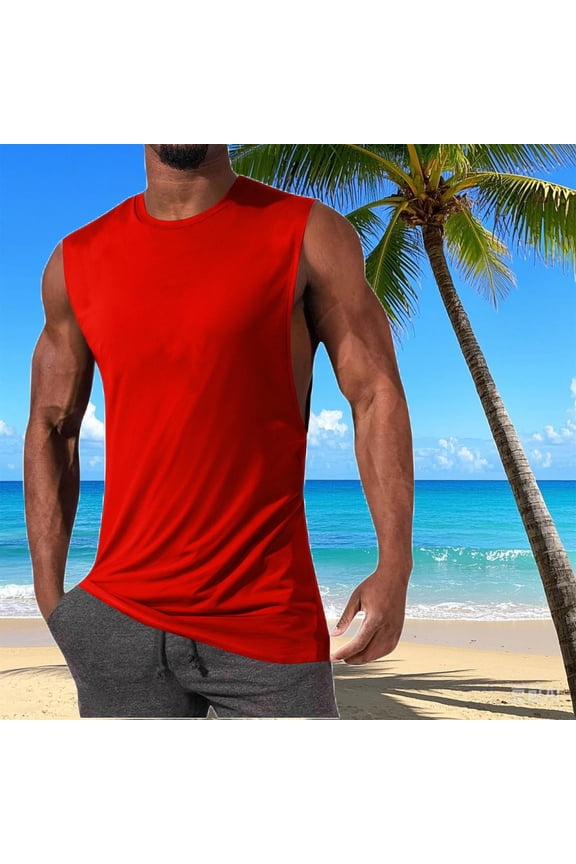 Men's Big & Tall Tank Tops Cotton Summer Sleeveless T Shirts for Men Gym Tops Cut Off Muscle Tees Bodybuilding Fitness Workout T-Shirts Solid Running Athletic Tee 2X 3X 4X