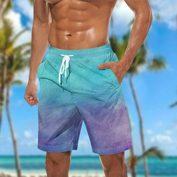 Xysaqa Men's Board Shorts Mens Big & Tall Swim Trunks Cool Gradient Color Beach Shorts Summer Vacation Party Fashion Casual Elastic Waist Bathing Suit Swimwear 3X 4X 5X Clearance