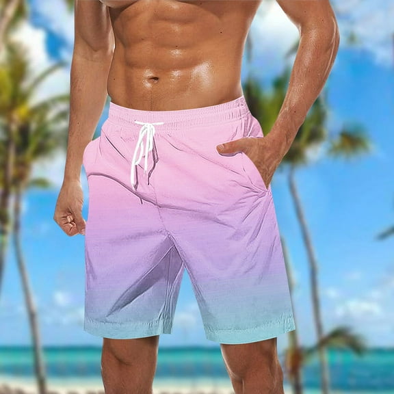 Dzypnd Men's Board Shorts Mens Big & Tall Swim Trunks Cool Gradient Color Beach Shorts Summer Vacation Party Fashion Casual Elastic Waist Bathing Suit Swimwear 3X 4X 5X