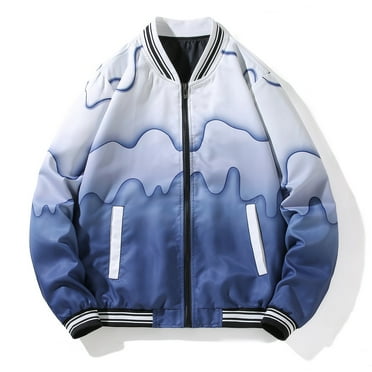 Xysaqa Men's Bomber Jacket Casual Slim Fitted Printed Full Zip Flight Jackets Lightweight Windbreaker Jacket Outerwear Coat M-5XL（Available in Big & Tall) Blue
