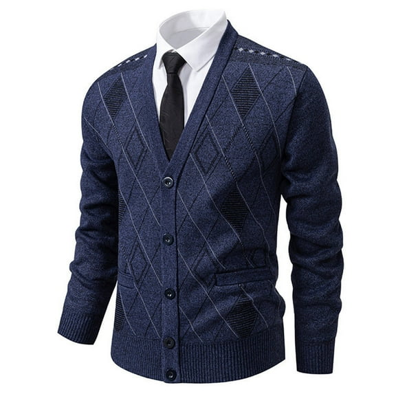 Xysaqa Men's Cardigan Sweater Pockets Casual Slim Fitted Knitted Cardigans V-Neck Button Up Sweaters for Men Soft Comfortable Dark Blue