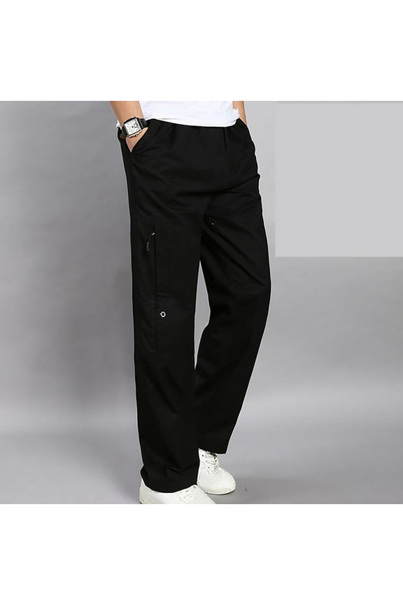 Men's Casual Cargo Pants, Mens Big & Tall Loose Fit Straight Leg Pants Lightweight Cotton Outdoor Work Pants with Zipper Pockets M-5XL