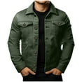 thumbnail image 1 of Xysaqa Men's Casual Denim Jacket Mens Classic Slim Fitted Button Up Jean Jacket Cotton Fashion Long Sleeve Trucker Jacket for Men Army Green, 1 of 5