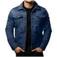 thumbnail image 1 of Xysaqa Men's Casual Denim Jacket Mens Classic Slim Fitted Button Up Jean Jacket Cotton Fashion Long Sleeve Trucker Jacket for Men Navy, 1 of 5