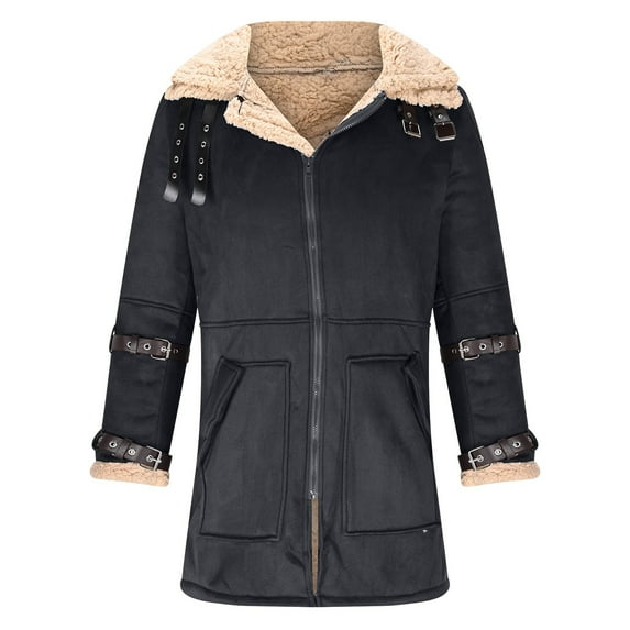 Xysaqa Men's Casual Fleece Lined Long Trench Coat Big & Tall Winter Jacket for Men Lapel Collar Warm Sherpas Outwears Coat with Pockets 3X 4X 5X (Size runs small, please buy one size up)