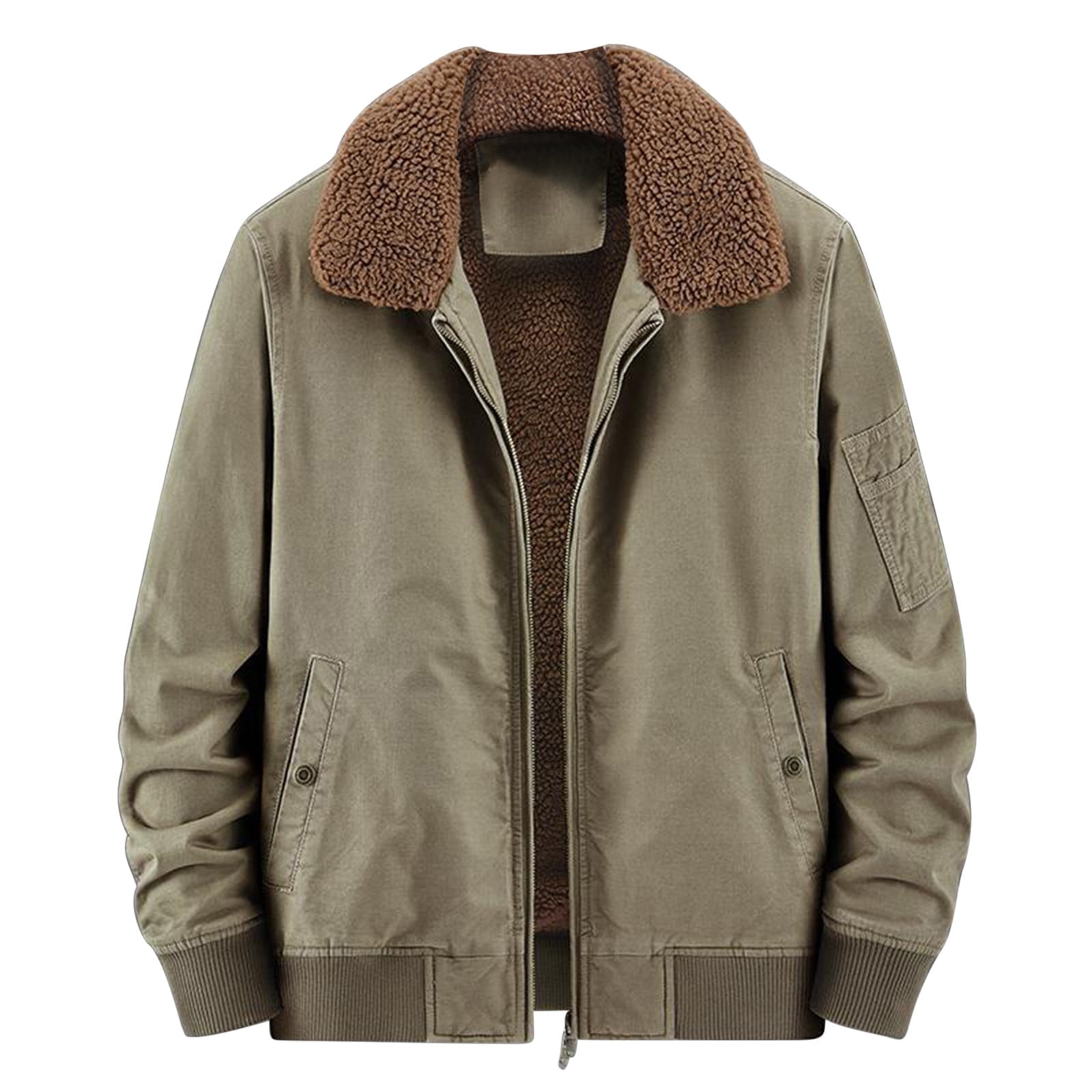 Xysaqa Men's Casual Sherpas Lined Cotton Military Jacket Zip Up Fleeces