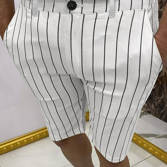 Xysaqa Men's Casual Slim Fits Chino Shorts Summer Breathable Dress Short Pants S-3XL (Striped)