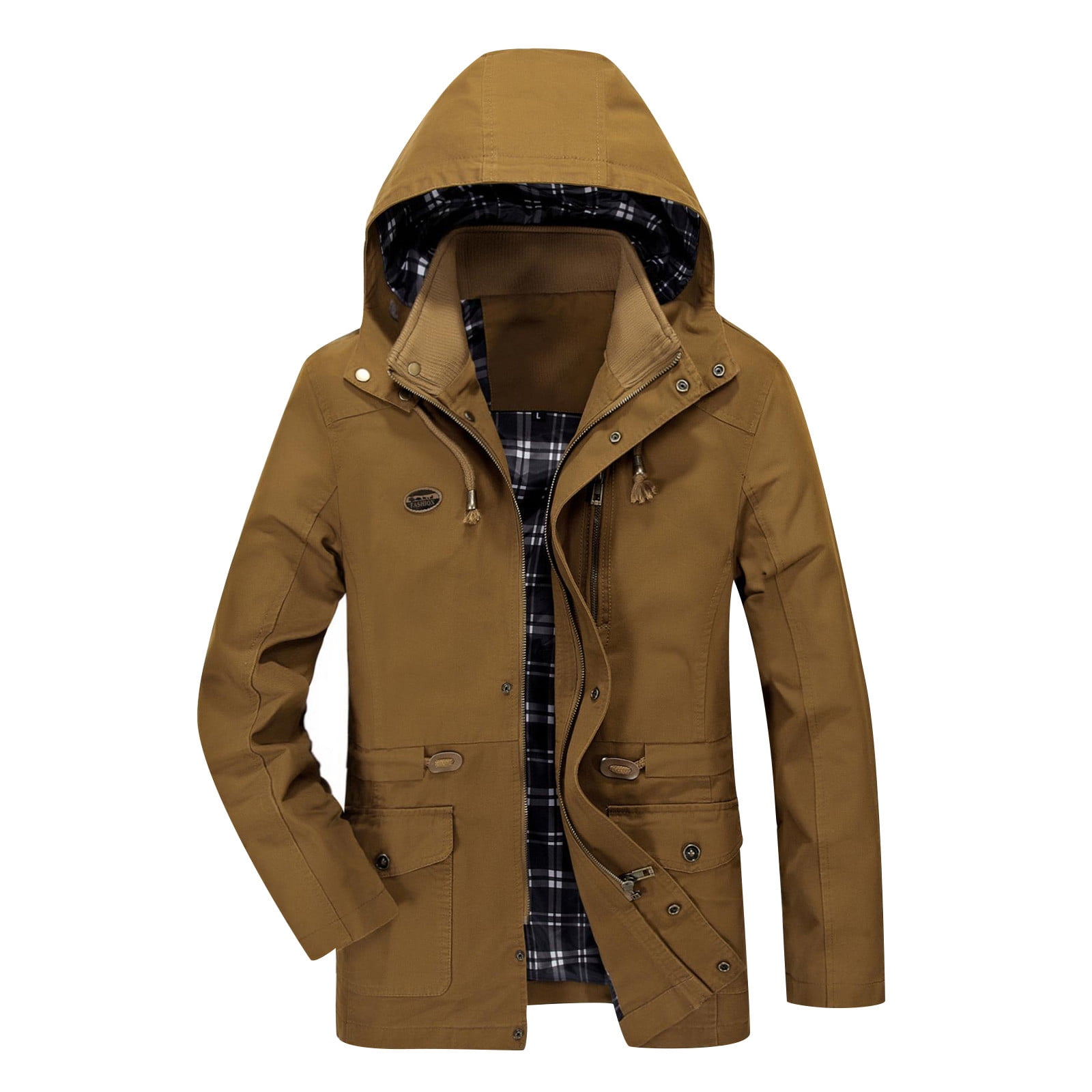 Xysaqa Men's Casual Stand Collar Military Jacket with Removable Hood