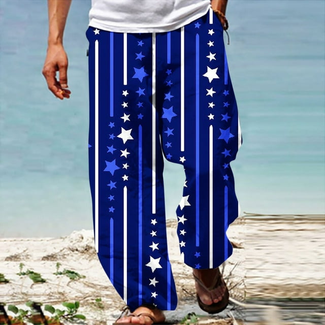 Xysaqa Men's Casual Summer Beach Pants, Mens American Flag Print Yoga