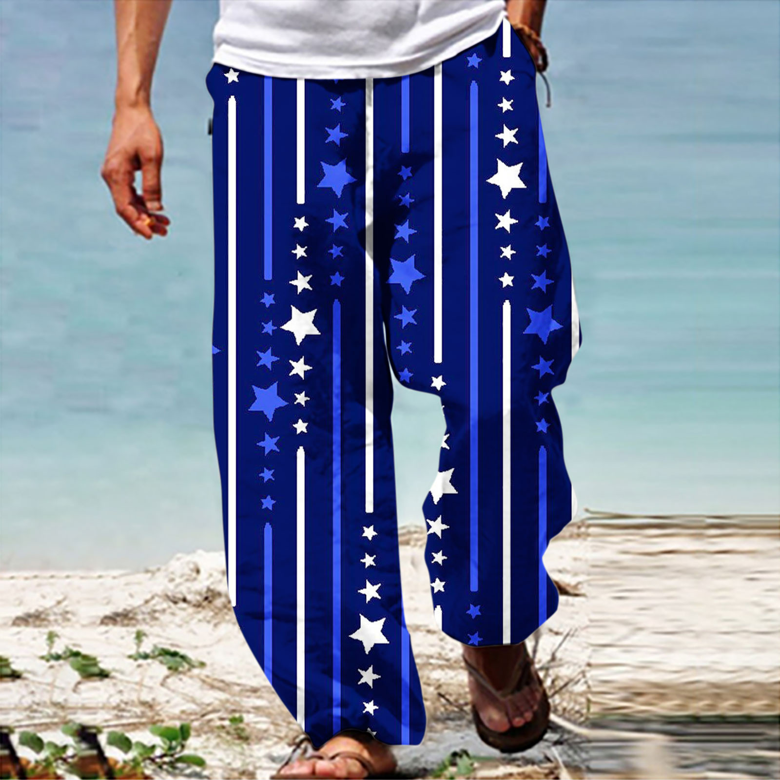 Xysaqa Men's Casual Summer Beach Pants, Mens American Flag Print Yoga ...