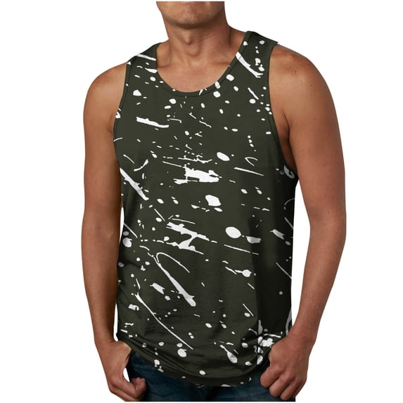 Xysaqa Men's Classic Printed Workout Tank Tops, Big & Tall Sleeveless Muscle Tees, Casual Summer Gym Fitness Sport Shirt for Men M-6XL