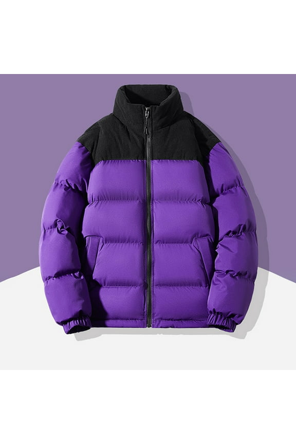 Men's Color Block Warm Puffer Winter Jacket Zip Up Lightweight Windproof Quilted Jackets for Men Long Sleeve Casual Down Jacket Fashion Men's Jacket L-5XL (Available in Big & Tall) Purple