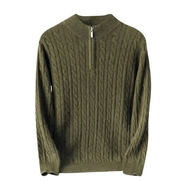 Xysaqa Men's Comfy Quarter Zip Pullover Sweater Slim Fitted Cable Knit Sweaters Lightweight Casual Mock Neck Thermal Blouse Army Green