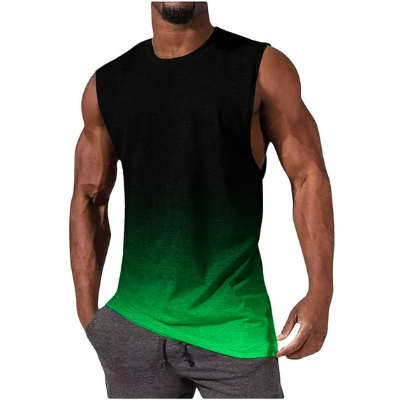 Xysaqa Men's Cool Gradient Muscle Tank Tops, Mens Gym Bodybuilding Running Athletic T-Shirts Summer Beach Sleeveless Workout Shirt for Men S-2XL Summer Savings