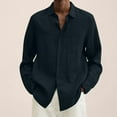 thumbnail image 1 of Xysaqa Men's Cotton Linen Shirt Long Sleeve Casual Lightweight Tops Solid Button Up T-Shirts M-5XL Big & Tall Size, 1 of 5