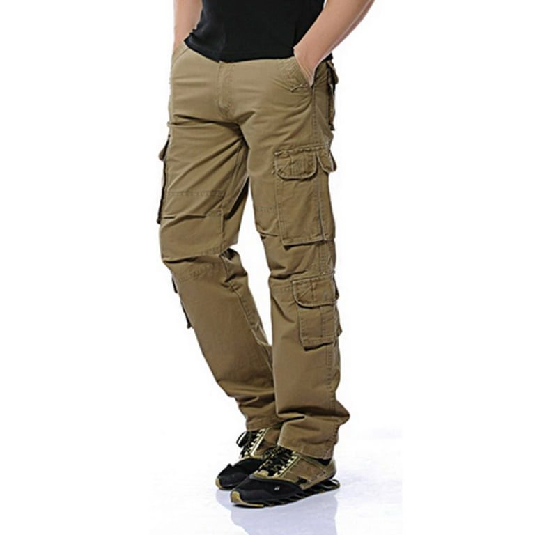 Men Comfy Workwear Cotton Linen-look Multi-pocket Casual Loose Baggy Long Cargo  Pants Trousers