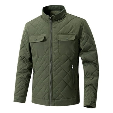 Xysaqa Men's Diamond Quilted Shirt Jacket Zip Up Puffer Down Jacket Lightweight Business Casual Fall Winter Jacket for men Army Green