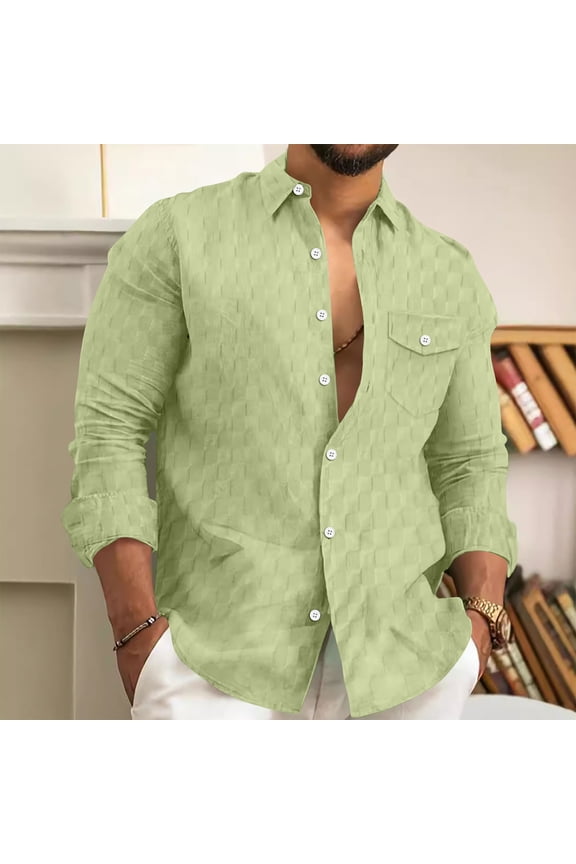 Men's Dress Shirt Regular Fitted, Dress Shirts for Men Men's Long Sleeve Turndown Plaid Shirt Shirt Long Sleeve Lapel Top Mens Shirts Under $15 On Clearance