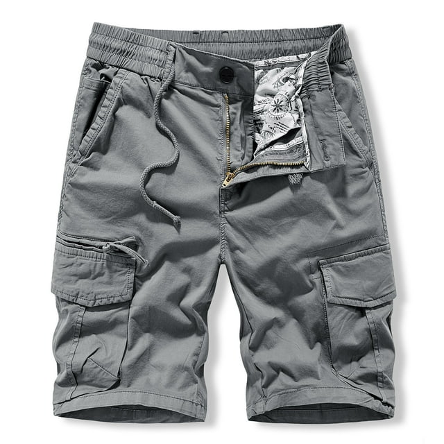 Xysaqa Men's Elastic Waistband Cargo Shorts Casual Big & Tall Cotton Shorts Summer Travel Hiking Short Pants with Multi Pockets 2X 3X 4X Clearance