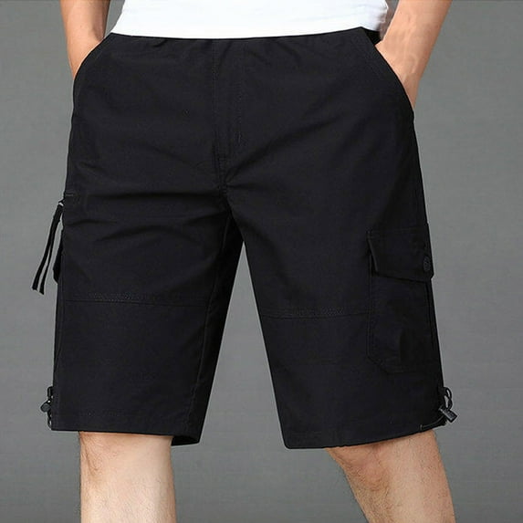 Xysaqa Men's Elastic Waisted Cargo Shorts, Casual Outdoor Relaxed Fitted Work Shorts With Multi Pockets M-3XL (No Belt)