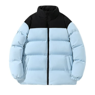Xysaqa Men's Fashion Color Block Puffer Jacket Long Sleeve Lightweight Winter Coats Windproof Warm Thicken Down Jackets M-5XL （Available in Big & Tall) Blue