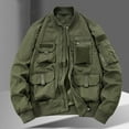 thumbnail image 1 of Xysaqa Men's Fashion Fall Winter Military Jacket Multi Pockets Bomber Jacket Zip Up Flight Jackets for Men Casual Windbreaker Sportswear Coats Outwear M-6XL （Available in Big & Tall) Army Green, 1 of 6