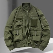Xysaqa Men's Fashion Fall Winter Military Jacket Multi Pockets Bomber Jacket Zip Up Flight Jackets for Men Casual Windbreaker Sportswear Coats Outwear M-6XL  Available in Big & Tall Army Green