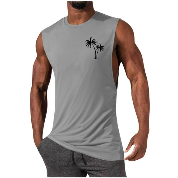 Xysaqa Men's Fashion Palm Tree Graphic Tees Big & Tall Tank Tops for Men Cotton Sleeveless Running Athletic T-Shirts Hawaiian Beach Shirts Gym Workout T Shirts for Men 2X 3X 4X Summer Savings