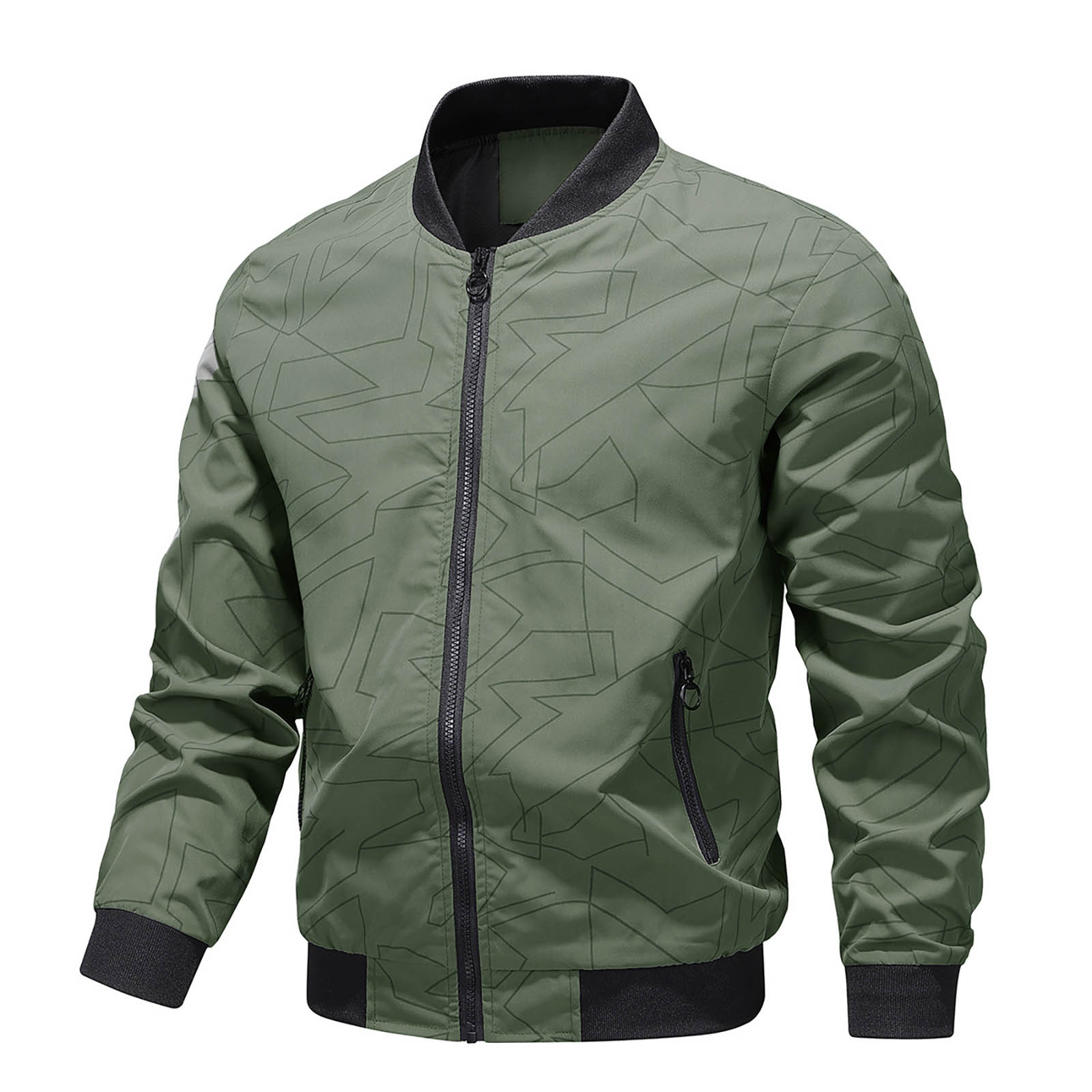 Xysaqa Men's Fashion Pattern Lightweight Bomber Jacket for Men Big & Tall Casual Fall Full Zip Up Flight Jackets with Pockets M-5XL Army Green