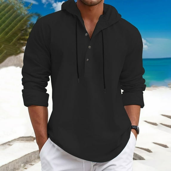 Xysaqa Men's Fashion Pullover Hoodies Henleys Shirts Casual Cotton Spring Fall Top for Men Lightweight Long Sleeve Hooded Sweatshirts S-3XL Summer Savings