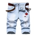 thumbnail image 1 of Xysaqa Men's Fashion Ripped Denim Short, Summer Casual Vintage Distressed Stretchy Jeans Shorts for Men Big & Tall S-5XL (No Belt), 1 of 6