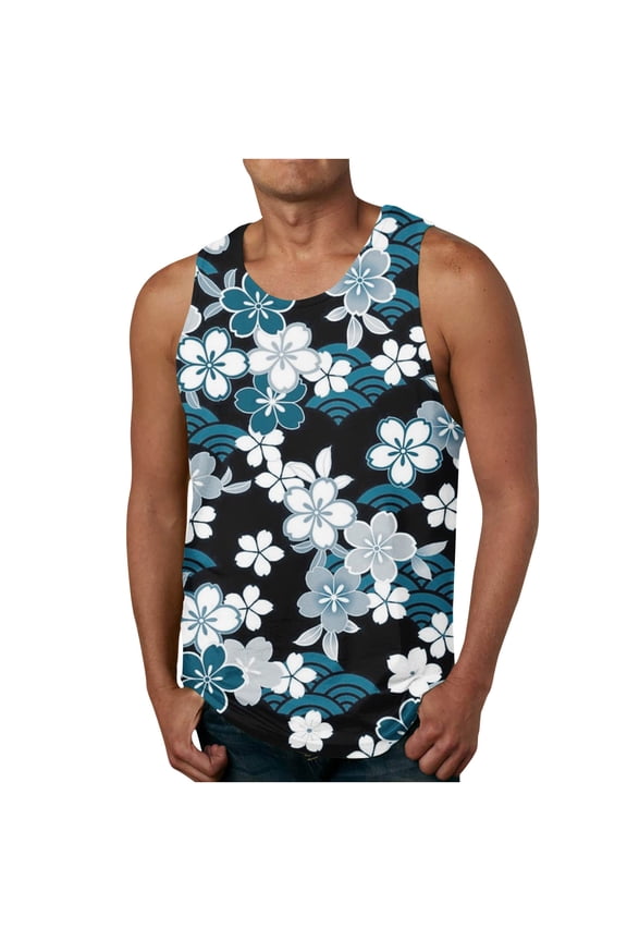 Men's Floral Hawaiian Tank Top, Novelty Funny Graphic Casual Sports Tees, Sleeveless Beach Shirt (Available in Big & Tall) M-6XL