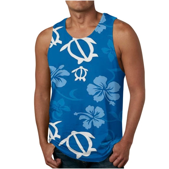 Xysaqa Men's Floral Hawaiian Tank Top, Novelty Funny Graphic Casual Sports Tees, Sleeveless Beach Shirt (Available in Big & Tall) M-6XL
