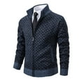 thumbnail image 1 of Xysaqa Men's Full Zip Soft Comfy Knitted Cardigan Sweater Classic Slim Fitted Business Work Cardigan Sweaters Casual Stand Collar Mens Fashion Fall Winter Clothes Navy, 1 of 5