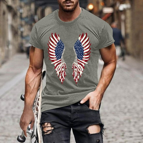 Xysaqa Men's Funny American Flag Printed T-Shirts Casual Holiday USA Flag Graphic Tee Short Sleeve Big &Tall Workout Shirts for Men Summer Outfits 3X 4X 5X Clearance