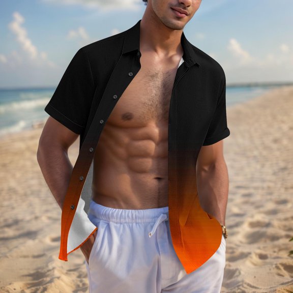 Dzypnd Men's Gradient Summer Shirts Short Sleeve Button Down Shirts for Men Slim Fits Casual Party Beach Shirts Stylish Hawaiian Shirts Big & Tall Size 2X 3X 4X
