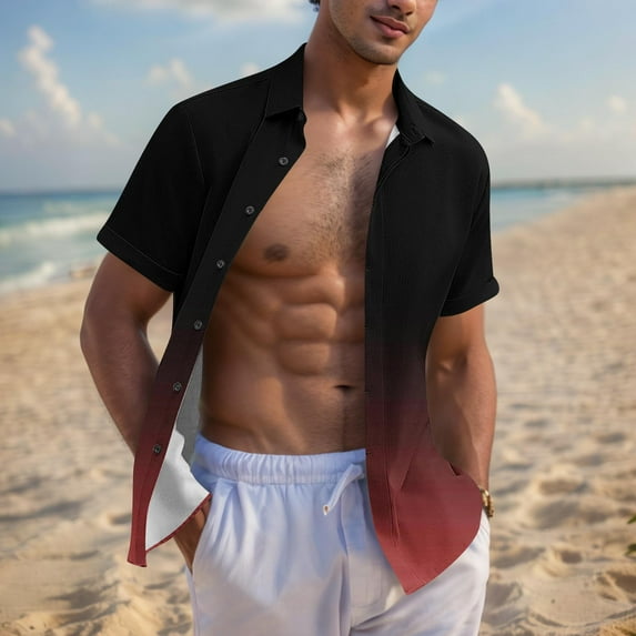 Dzypnd Men's Gradient Summer Shirts Short Sleeve Button Down Shirts for Men Slim Fits Casual Party Beach Shirts Stylish Hawaiian Shirts Big & Tall Size 2X 3X 4X