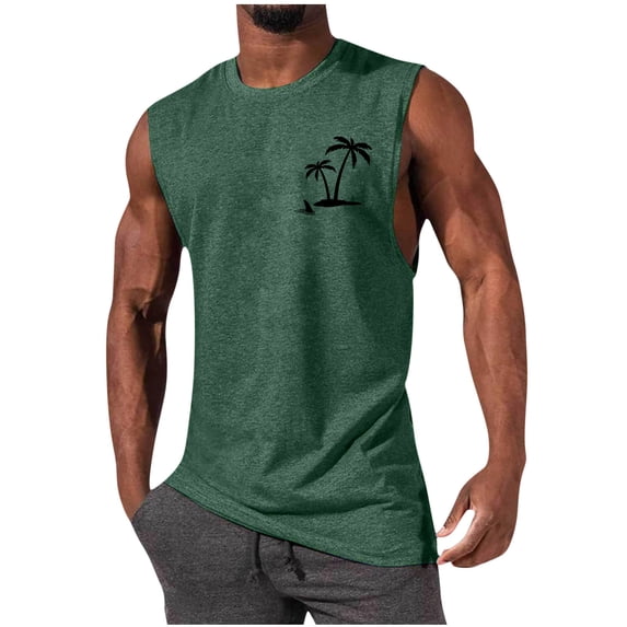 Xysaqa Men's Gym Workout Tank Tops Palm Tree Cool Graphic Tee Mens Summer Sleeveless Muscle Tees Shirts Sports Athletic T-Shirt for Men Big & Tall S-4XL