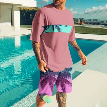 Xysaqa Men's Hawaiian Matching Set Summer Tracksuit Sports 2 Piece Big & Tall Beach Vacation Clothes Printed Short Sleeve Oversized Shirts and Shorts Gym Athletic Outfits 2X 3X 4X Clearance