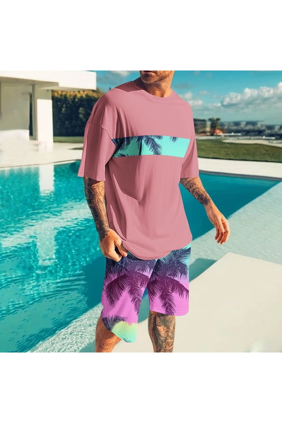 Men's Hawaiian Matching Set Summer Tracksuit Sports 2 Piece Big & Tall Beach Vacation Clothes Printed Short Sleeve Oversized Shirts and Shorts Gym Athletic Outfits 2X 3X 4X Clearance