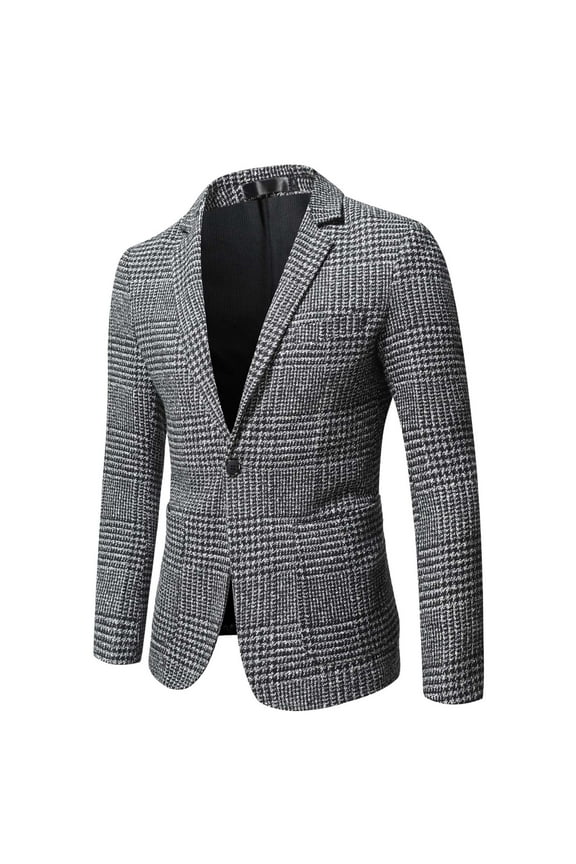 Men's Houndstooth Blazer Jacket Fashion Classic Wool-Blends Suit Jacket Knit One Button Sports Coat Outwear