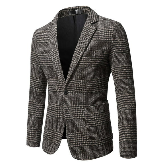 Xysaqa Men's Houndstooth Blazer Jacket Fashion Classic Wool-Blends Suit Jacket Knit One Button Sports Coat Outwear