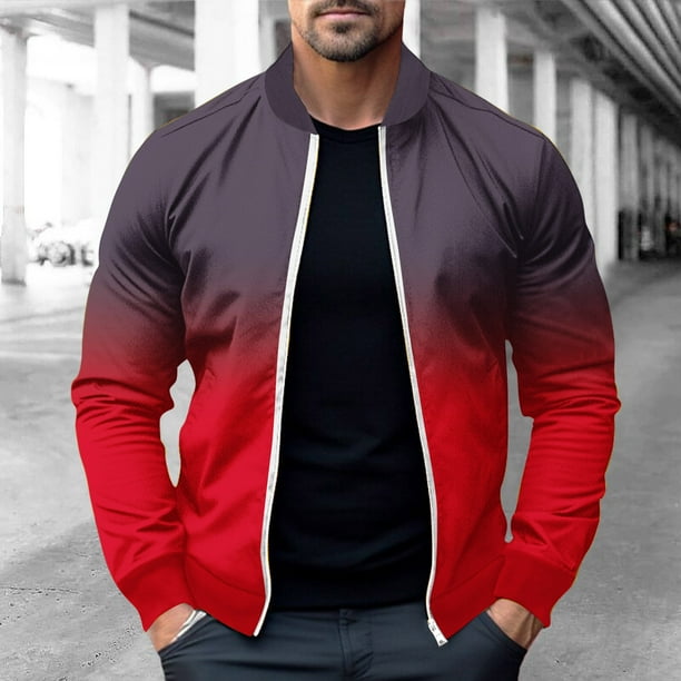 Xysaqa Men's Jacket Gradient Color Bomber Jacket Casual